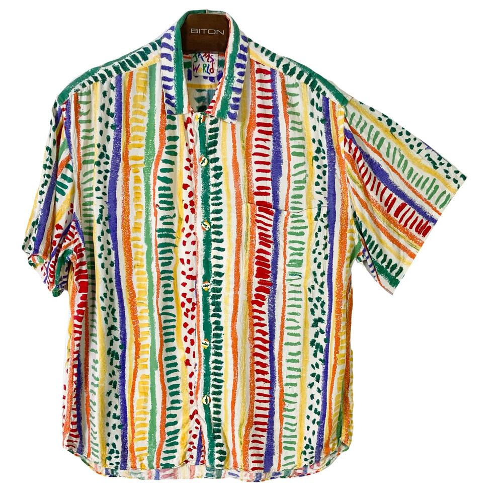 JAMS WORLD Shirt Men L Multicolor Patterned VTG Y2K Short-Sleeve USA-Made Rayon